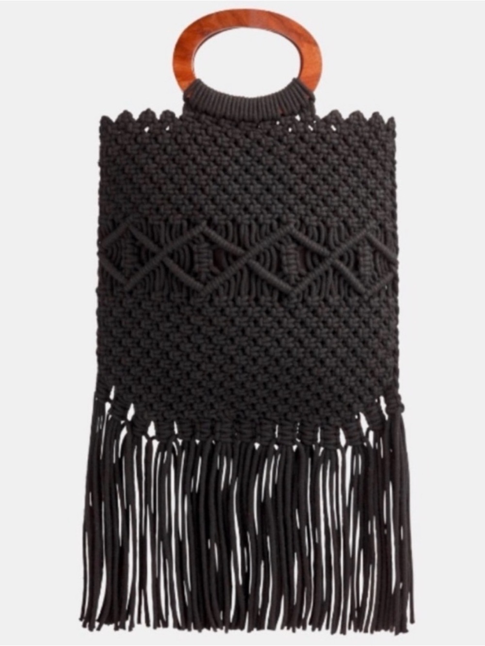 Danielle Nicole Black Macrame Fringe Handbag - image 3